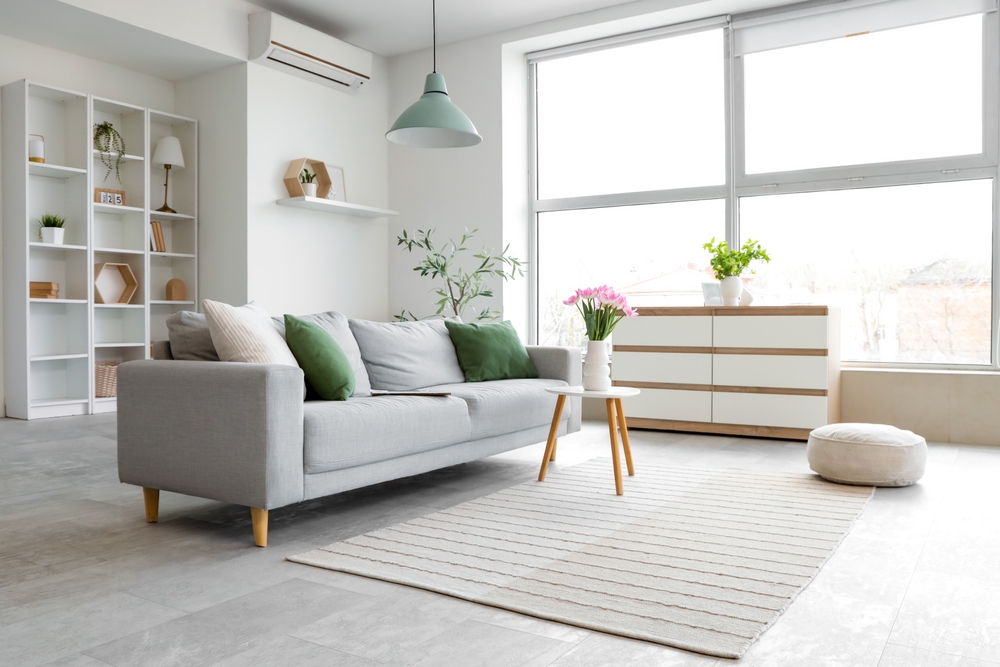 Airy living room with a pale sofa